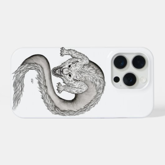 Wolfdragon zwart-wit design iPhone hoesje (Achterkant horizontaal)