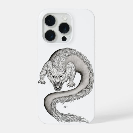 Wolfdragon zwart-wit design iPhone hoesje (Achterkant)