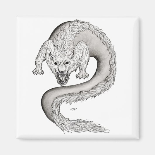 Wolfdragon zwart-wit design magneet (Voorkant)
