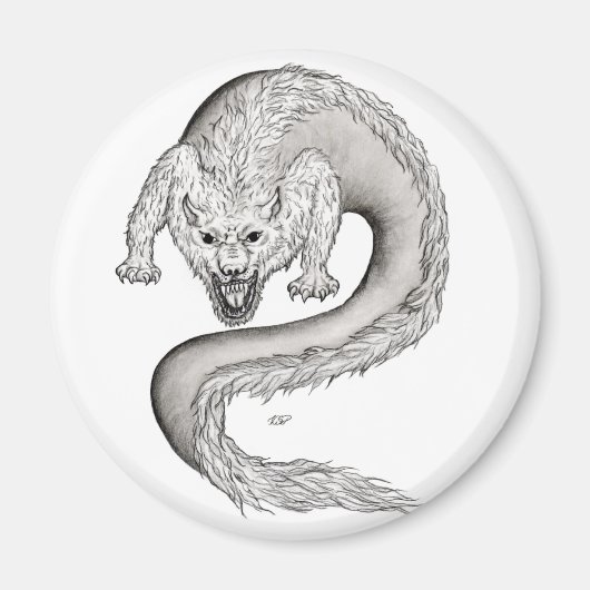 Wolfdragon zwart-wit design magneet (Voorkant)