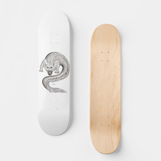 Wolfdragon zwart-wit design persoonlijk skateboard (Voorkant)