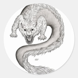 Wolfdragon zwart-wit design ronde sticker