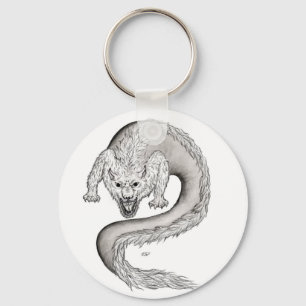 Wolfdragon zwart-wit design sleutelhanger