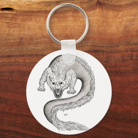 Wolfdragon zwart-wit design sleutelhanger (Voorkant)