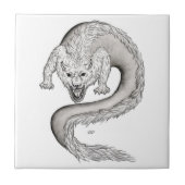 Wolfdragon zwart-wit design tegeltje (Voorkant)