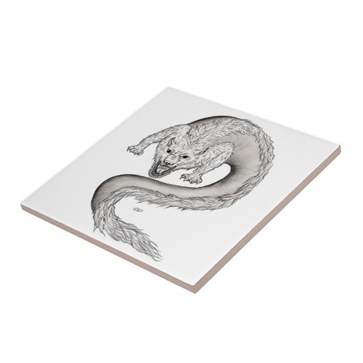 Wolfdragon zwart-wit design tegeltje (Zijkant)
