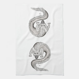 Wolfdragon zwart-wit design theedoek