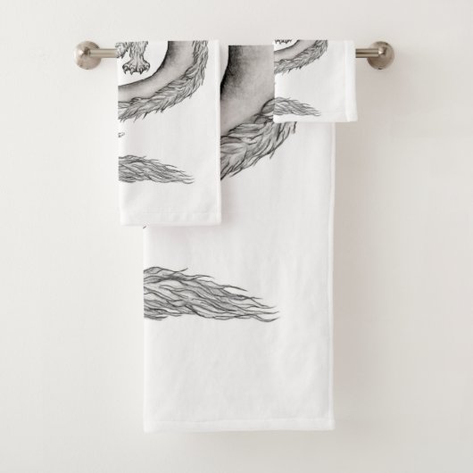 Wolfdragon zwart-wit ontwerp bad handdoek (Insitu)