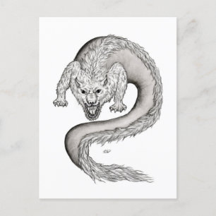Wolfdragon zwart-wit ontwerp briefkaart