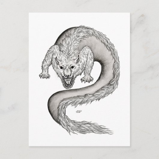 Wolfdragon zwart-wit ontwerp briefkaart (Voorkant)