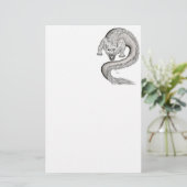 Wolfdragon zwart-wit ontwerp briefpapier (Staand voorkant)