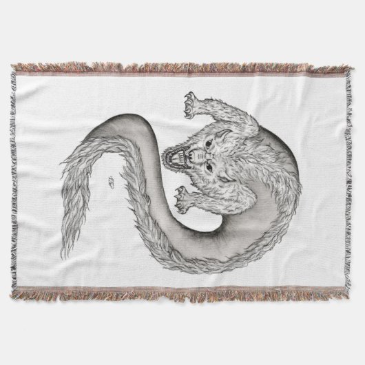 Wolfdragon zwart-wit ontwerp deken (Voorkant)
