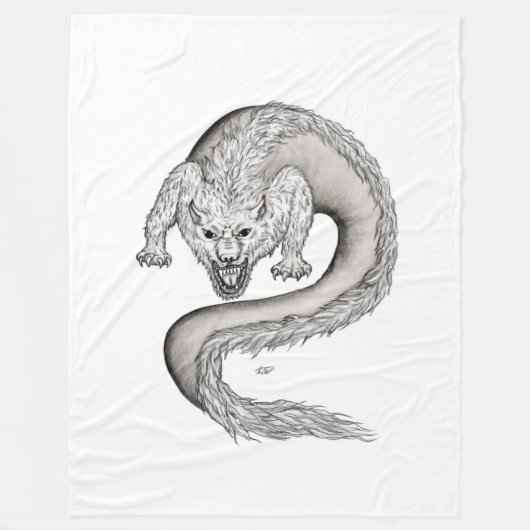 Wolfdragon zwart-wit ontwerp fleece deken (Voorkant)