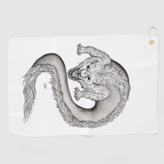 Wolfdragon zwart-wit ontwerp golfhanddoek (Horizontaal)