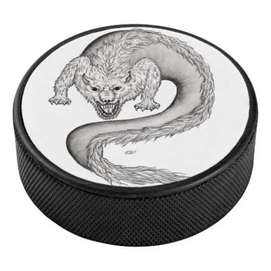 Wolfdragon zwart-wit ontwerp hockey puck (3/4)