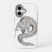 Wolfdragon zwart-wit ontwerp iPhone 16 hoesje (Achterkant)