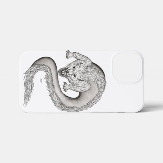 Wolfdragon zwart-wit ontwerp iPhone hoesje (Achterkant horizontaal)