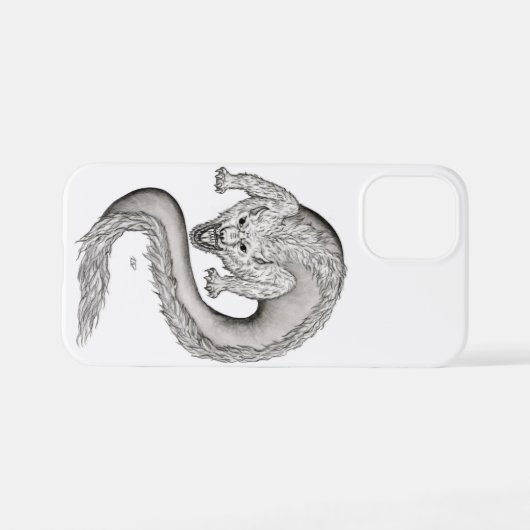 Wolfdragon zwart-wit ontwerp iPhone hoesje (Achterkant horizontaal)