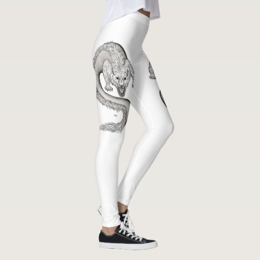 Wolfdragon zwart-wit ontwerp leggings (Rechts)