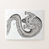 Wolfdragon zwart-wit ontwerp legpuzzel (Horizontaal)