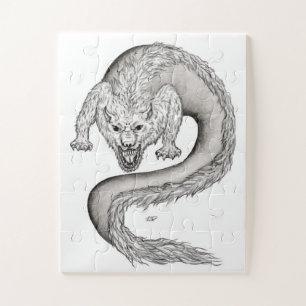 Wolfdragon zwart-wit ontwerp legpuzzel