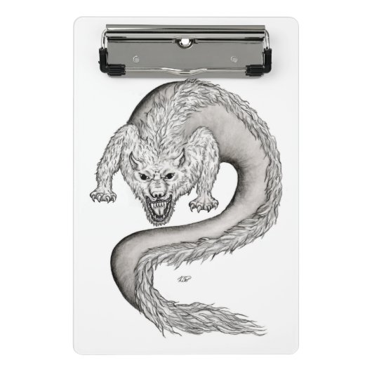 Wolfdragon zwart-wit ontwerp mini klembord (Voorkant)