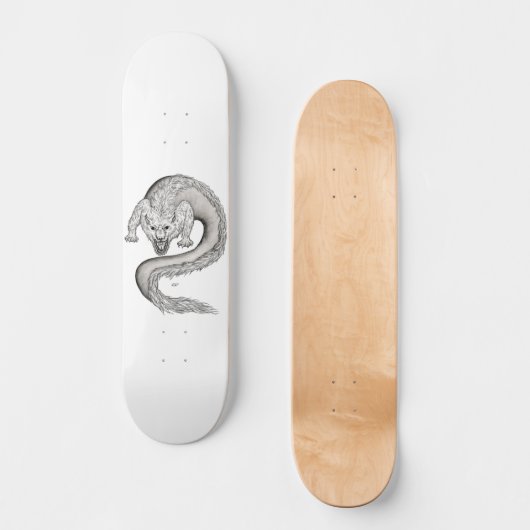Wolfdragon zwart-wit ontwerp persoonlijk skateboard (Voorkant)