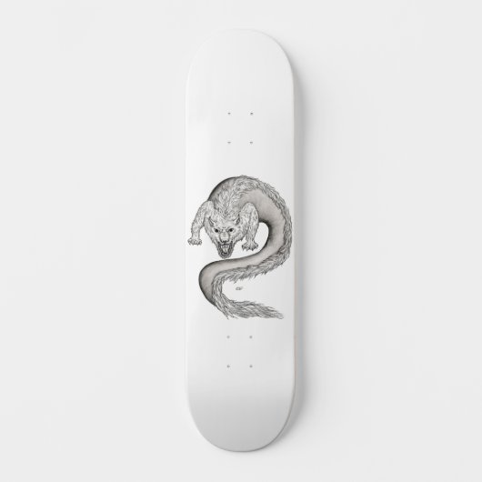 Wolfdragon zwart-wit ontwerp persoonlijk skateboard (Voorkant)