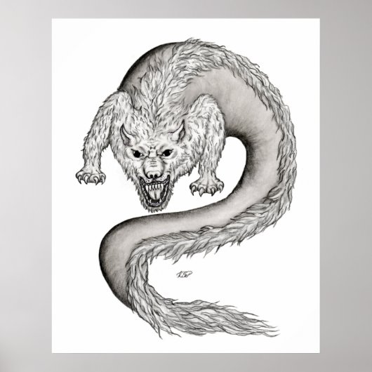 Wolfdragon zwart-wit ontwerp poster (Voorkant)