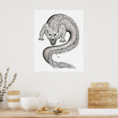 Wolfdragon zwart-wit ontwerp poster (Keuken)