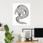 Wolfdragon zwart-wit ontwerp poster (Thuiskantoor)