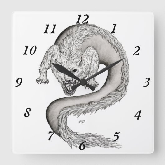 Wolfdragon zwart-wit ontwerp vierkante klok (Voorkant)