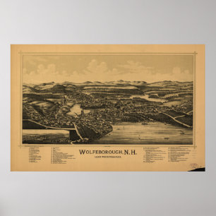 Wolfeboro New Hampshire 1889 Antiek Panorama Poster