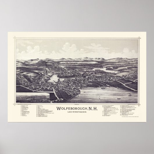 Wolfeborough, NH (Wolfeboro) Panorama Map - 1889 Poster (Voorkant)