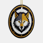 Wolfembleemlogo met gouden cirkel keramisch ornament (Rechts)
