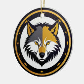 Wolfembleemlogo met gouden cirkel keramisch ornament (Links)