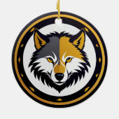 Wolfembleemlogo met gouden cirkel keramisch ornament (Achterkant)