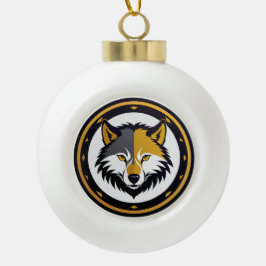Wolfembleemlogo met gouden cirkel keramische bal ornament