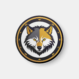 Wolfembleemlogo met gouden cirkel magneet