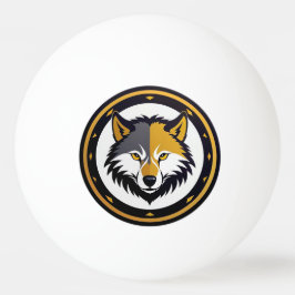 Wolfembleemlogo met gouden cirkel pingpongbal