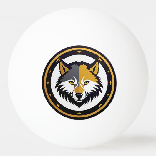 Wolfembleemlogo met gouden cirkel pingpongbal (Voorkant)