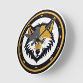 Wolfembleemlogo met gouden cirkel ronde klok (Hoek)