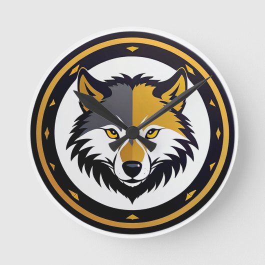 Wolfembleemlogo met gouden cirkel ronde klok (Voorkant)