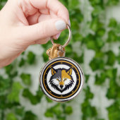 Wolfembleemlogo met gouden cirkel sleutelhanger (Hand)