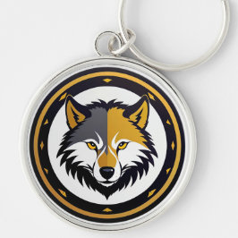 Wolfembleemlogo met gouden cirkel sleutelhanger