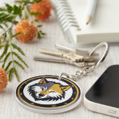 Wolfembleemlogo met gouden cirkel sleutelhanger (Voorkant Rechts)