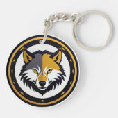 Wolfembleemlogo met gouden cirkel sleutelhanger (Achterkant)