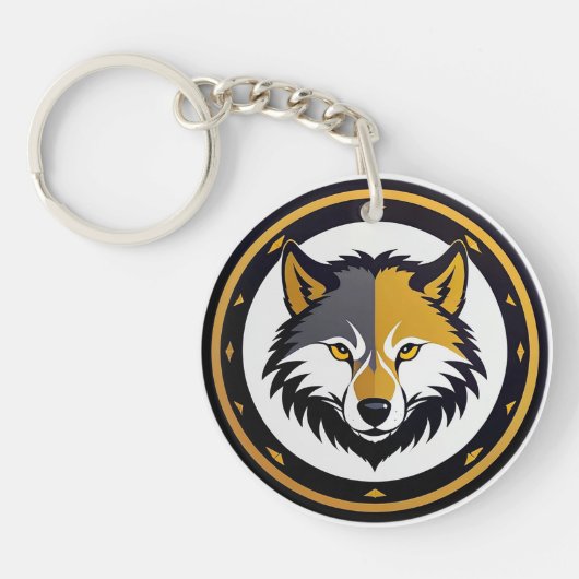 Wolfembleemlogo met gouden cirkel sleutelhanger (Voorkant)