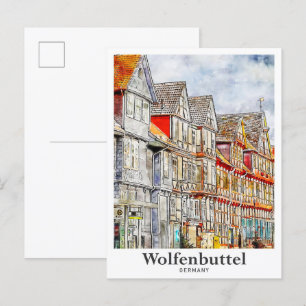 Wolfenbuttel Duitsland Reizen Waterverf Hand getek Briefkaart