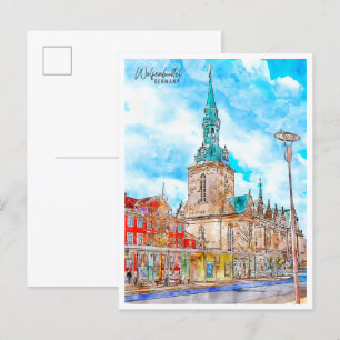 Wolfenbuttel Duitsland vintage reizen waterverf Briefkaart